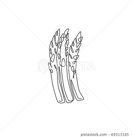 Single continuous line drawing of whole healthy organic asparagus for plantation logo identity 69313185