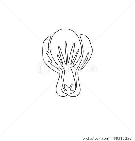 One continuous line drawing of whole healthy organic green bok choy for farm logo identity 69313258