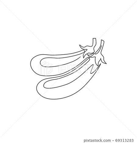 One single line drawing whole healthy organic eggplant for farm logo identity 69313283