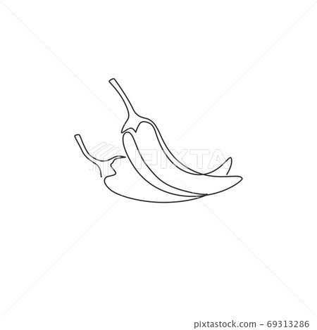 One single line drawing of whole healthy organic hot chili for farm logo identity 69313286