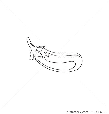 One continuous line drawing whole healthy organic eggplant for farm logo identity One continuous line drawing whole healthy organic eggplant for farm logo identity 69313289