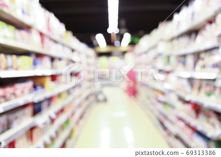 Abstract blurred supermarket and many products on the shelves, Background image in supermarket concept. Abstract blurred supermarket and many products on the shelves, Background image in supermarket concept. 69313386