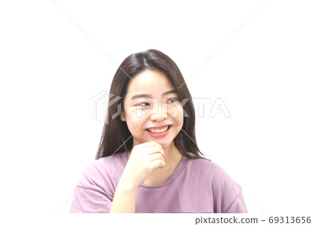 Sideways female cheek cane smile 69313656