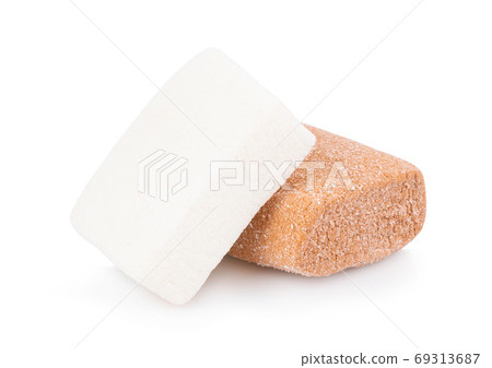 Closeup marshmallows on white background Closeup marshmallows on white background 69313687