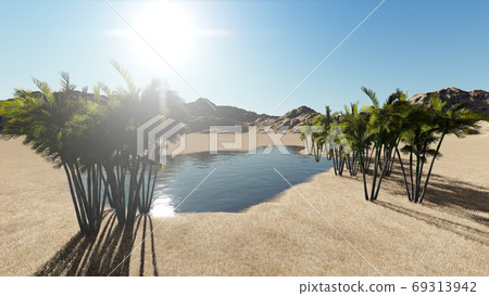 3d rendering - Oasis in the desert 3d rendering - Oasis in the desert 69313942