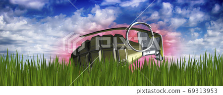 Green grass on the background of the cloudy sky. 69313953