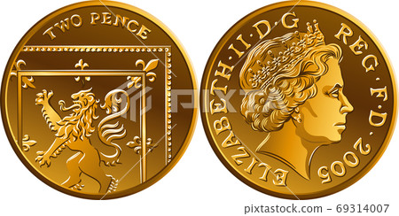 Vector British money gold coin 2 pence 69314007