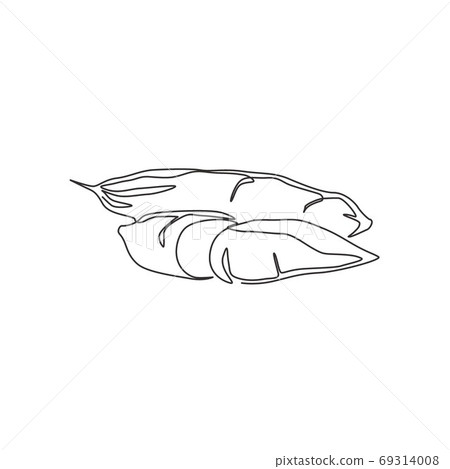 One continuous line drawing whole healthy organic cassava for farm logo identity 69314008