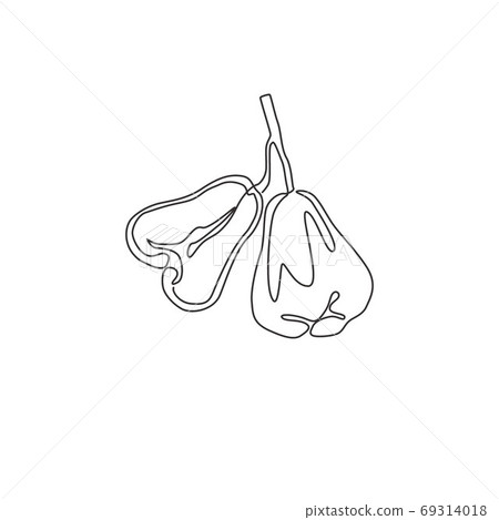 One continuous line drawing of whole healthy organic bell fruits for orchard logo identity 69314018