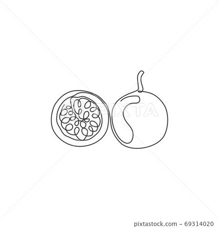 One continuous line drawing whole healthy organic passion fruit for orchard logo identity 69314020