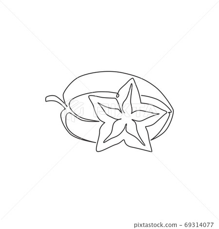One single line drawing of whole healthy organic for starfruits orchard logo identity 69314077