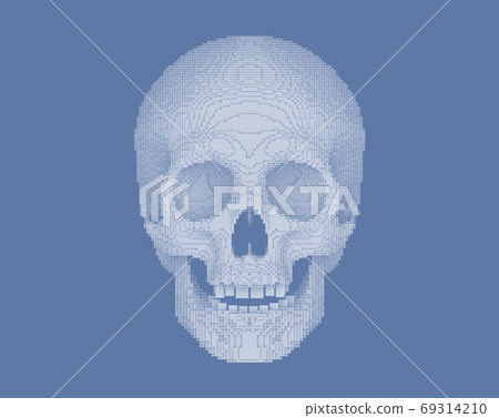 pixilated or blocky skull on gray bakground, 3d render pixilated or blocky skull on gray bakground, 3d render 69314210