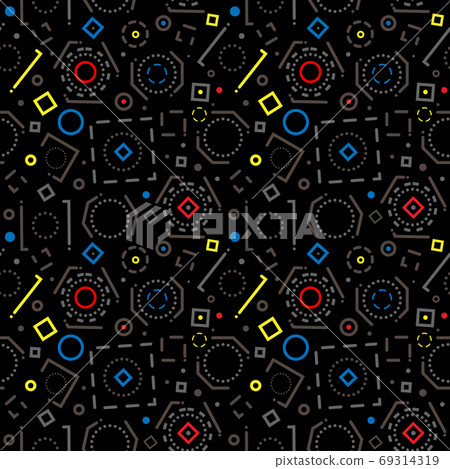 Abstract background with contour geometric shapes on black background. Minimal seamless pattern cover template design for prints 69314319