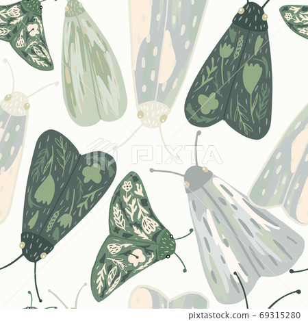 Isolated moles silhouettes seamless doodle pattern. Pastel blue and green tones insect ornament on white background. Isolated moles silhouettes seamless doodle pattern. Pastel blue and green tones insect ornament on white background. 69315280