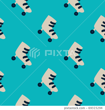 Hipster seamless pattern with roller simple silhouettes. Grey sporty ornament on bright blue background. Hipster seamless pattern with roller simple silhouettes. Grey sporty ornament on bright blue background. 69315294
