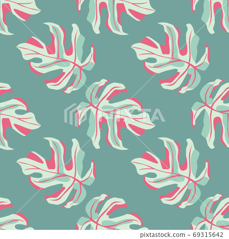 Seamless pattern with hand drawn monstera leaf.... - Stock Illustration ...