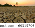 The fields are dry, the land is broken. And the evening sun. 69315706