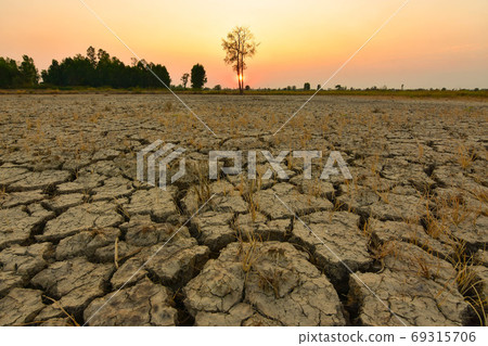 The fields are dry, the land is broken. And the evening sun. 69315706
