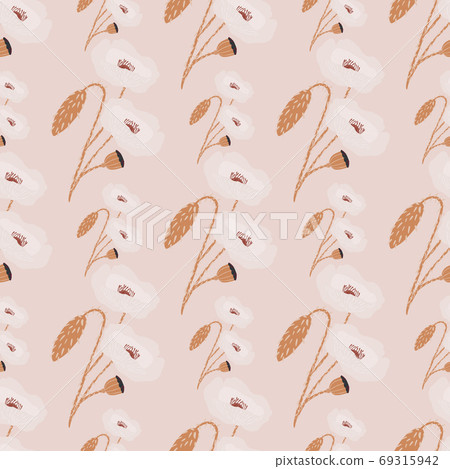 Pastel pale seamless poppy flower pattern. Light flower silhouettes stylized print. Simple floral backdrop. 69315942