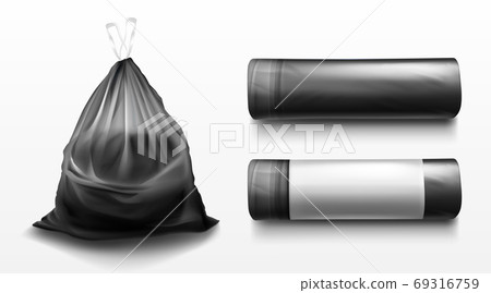 Black plastic bag for trash, garbage and rubbish Black plastic bag for trash, garbage and rubbish 69316759