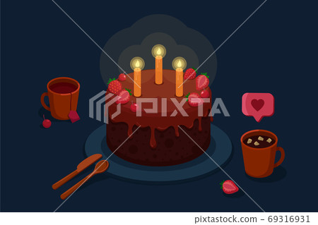 Birthday cake with candles and berries dark 69316931