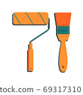 Paint Rroller and Brush for Repair, Renovation. Building tools. Vector Illustartion isolated on white. 69317310