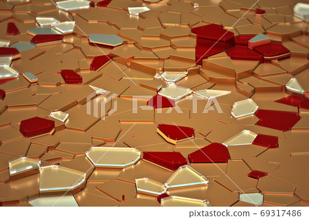 broken golden glass with sharp pieces over background 69317486