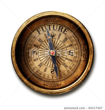 Vintage brass compass isolated on white background 69317487