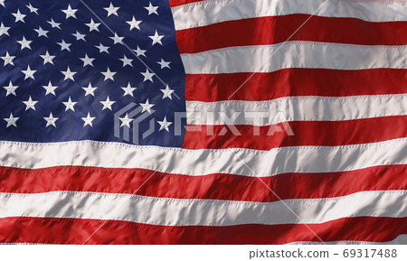 Background made of American flag waving in the wind. 3D 69317488