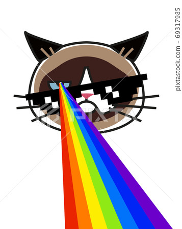 Grumpy cat in pixel glasses with rainbow lasers Grumpy cat in pixel glasses with rainbow lasers 69317985