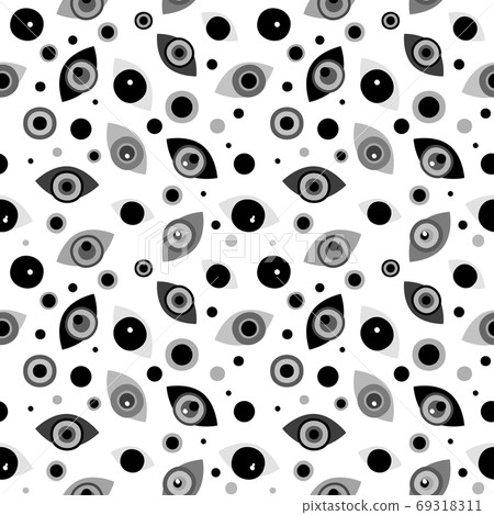 Mlack-and-white seamless pattern with eyes, dots Mlack-and-white seamless pattern with eyes, dots 69318311
