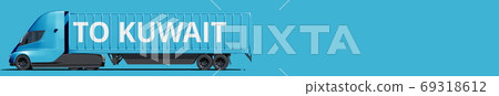 TO KUWAIT text on the modern electric trailer truck, 3d rendering TO KUWAIT text on the modern electric trailer truck, 3d rendering 69318612