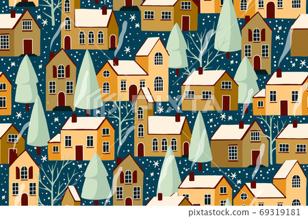 Winter houses seamless pattern 69319181