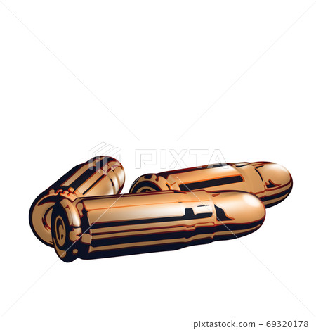 Composition from Three 3d golden or brass pistol cartridges 69320178