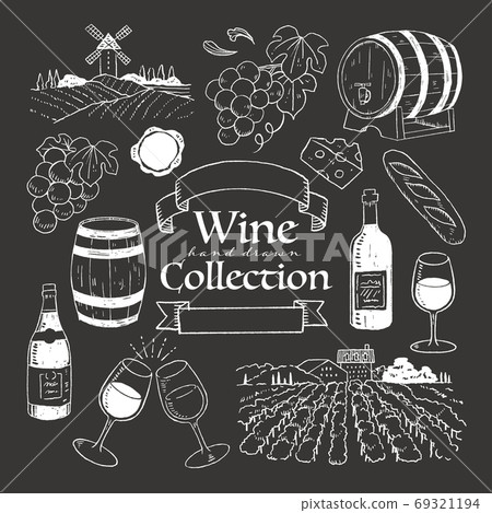 Illustration material: Simple and fashionable blackboard style handwritten wine winery chalk set Illustration material: Simple and fashionable blackboard style handwritten wine winery chalk set 69321194