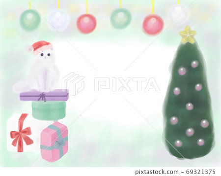 Santa cat Christmas gift mint green frame watercolor Santa cat Christmas gift mint green frame watercolor 69321375