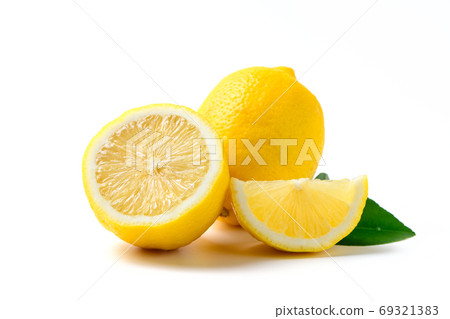 Fresh lemon with leaf isolated on white background, Fresh lemon with leaf isolated on white background, 69321383