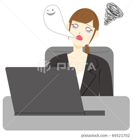 Personal computer female office worker exhausted 69321702
