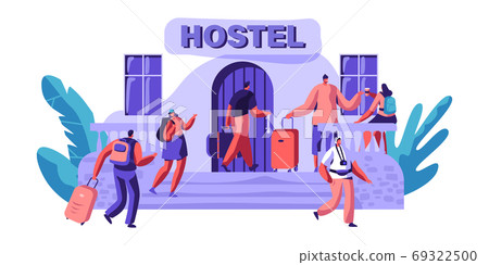 Exterior Hostel for Tourist. Arrival of Character 69322500