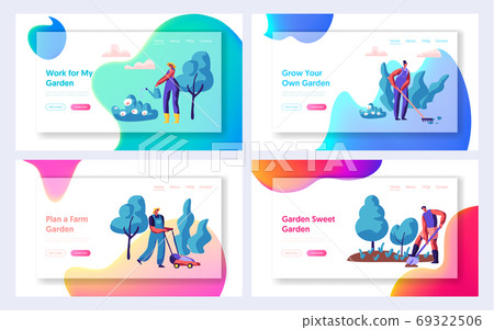 Gardener Planting Tree and Bush Set Landing Page 69322506