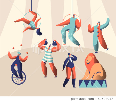 Arena Circus Show with Clown Acrobat and Animal - Stock Illustration ...