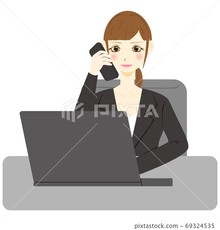 Personal computer, female office worker, telephone, smartphone Personal computer, female office worker, telephone, smartphone 69324535