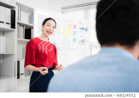 Asian businesswoman report or presentation corporate project to coworker in meeting room Asian businesswoman report or presentation corporate project to coworker in meeting room 69324552