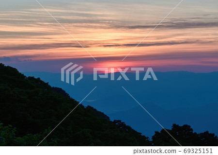 Sunset scene just after sunset in summer seen from Mt. Ibuki @ Shiga 69325151