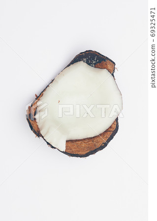 piece of coconuts on white background isolate, copy space, flatley 69325471