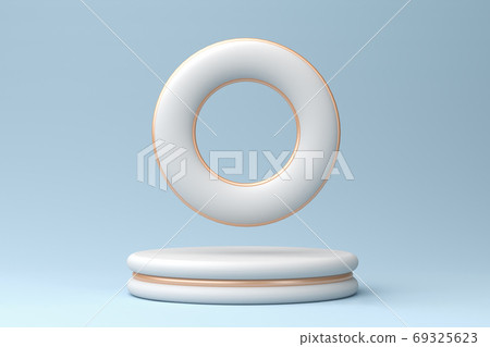 white podium with bronze inserts and a toroid on a pastel blue background, 3d rendering white podium with bronze inserts and a toroid on a pastel blue background, 3d rendering 69325623