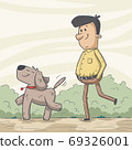 Man Walks With His Dog 69326001