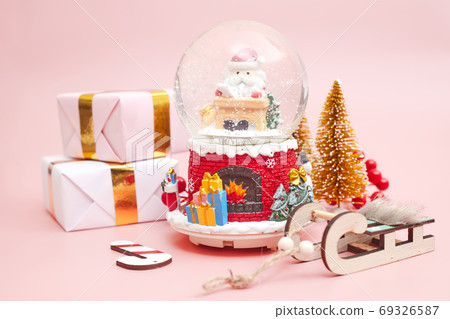 Christmas composition, gifts on pastel pink background, copyspace Christmas composition, gifts on pastel pink background, copyspace 69326587