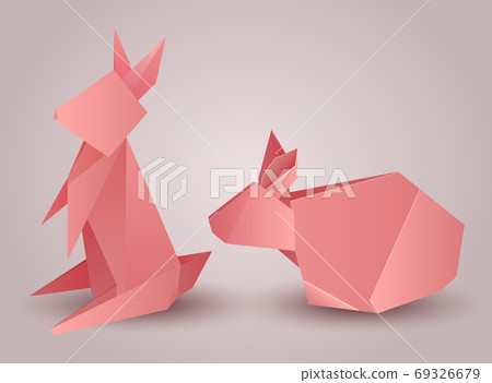 Set of origami paper rabbits separately from the background. 69326679