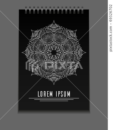 Template black notebook on springs with freehand mandala and place for text 69326702